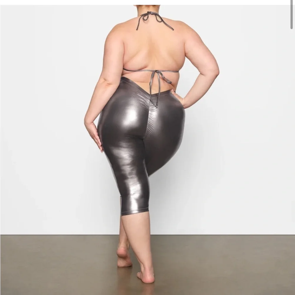 Skims Metallic Swim V-Waist Pant NWT Carbon